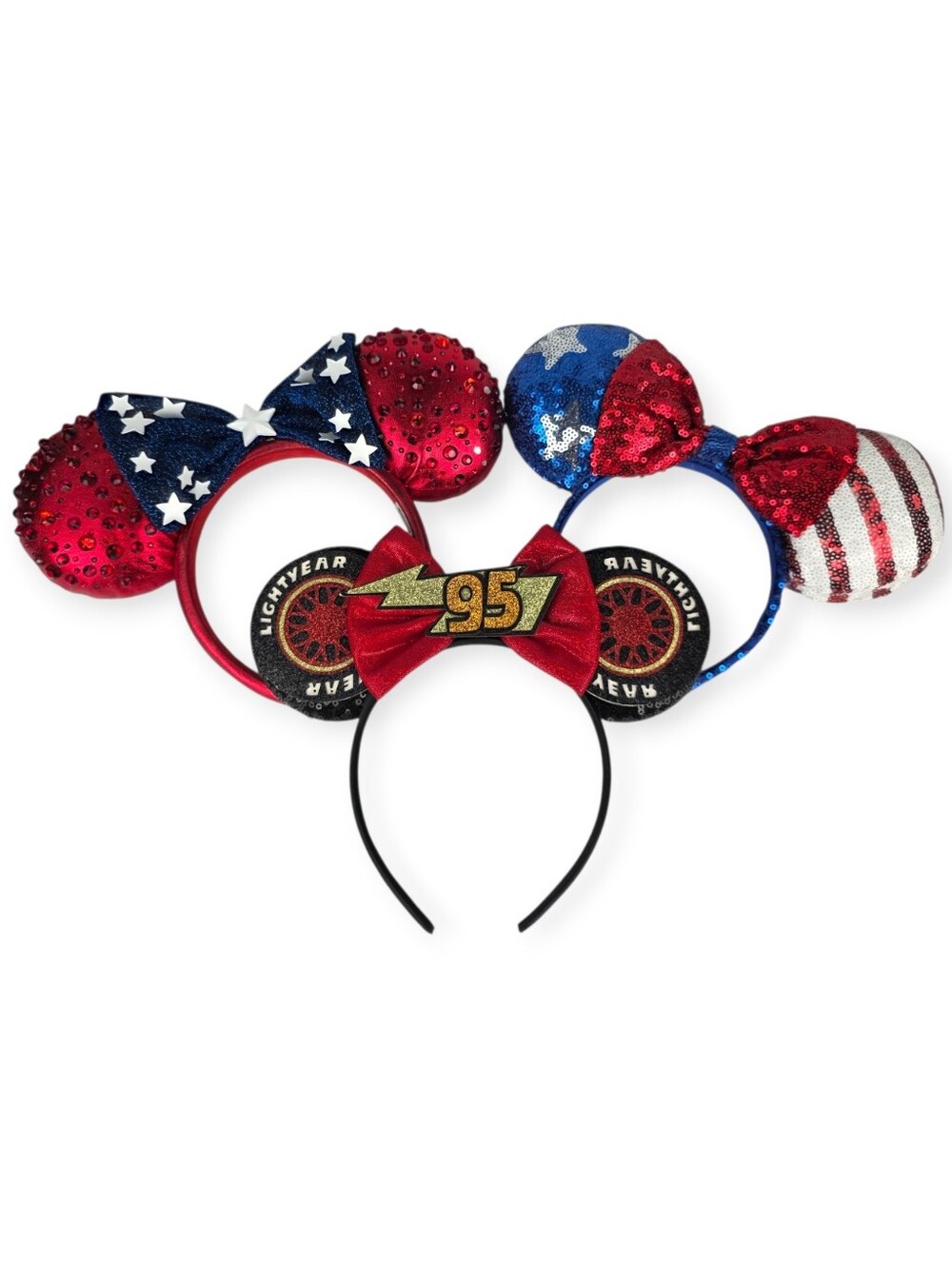 Disney Minnie Mouse Ear Headbands Lot Of 3 4th Of July Lightning McQueen EUC
